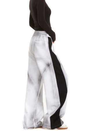 High Street Women's Versatile Spliced Sweatpants - American Wash Loose Straight Casual Sports Pants for Street Dance Fashion