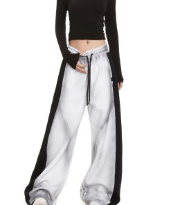 High Street Women's Versatile Spliced Sweatpants - American Wash Loose Straight Casual Sports Pants for Street Dance Fashion