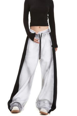 High Street Women's Versatile Spliced Sweatpants - American Wash Loose Straight Casual Sports Pants for Street Dance Fashion