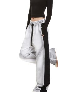 High Street Women's Versatile Spliced Sweatpants - American Wash Loose Straight Casual Sports Pants for Street Dance Fashion