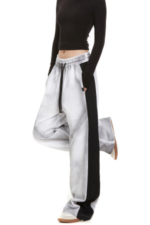 High Street Women's Versatile Spliced Sweatpants - American Wash Loose Straight Casual Sports Pants for Street Dance Fashion