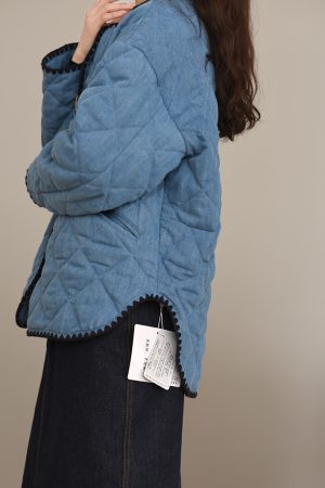 High-Strength Denim Shell Jacket with Embroidered Diamonds, Snow-Like Quilted Design, Heat-Retaining, Volcanic Rock Technology