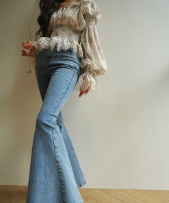High Waist Retro Flared Pants - Elegant Slimming Wide Leg Jeans for a Versatile 90s-Inspired Look