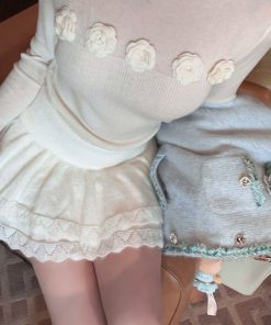 High Waist Slim Fit White Knitted Lace Trim Cake Skirt - Spring Mohair Style for Trendy Women's Fashion