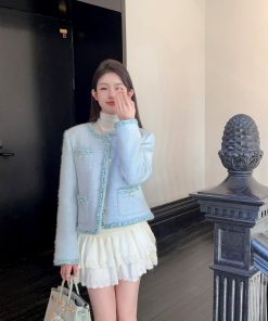 High Waist Slim Fit White Knitted Lace Trim Cake Skirt - Spring Mohair Style for Trendy Women's Fashion