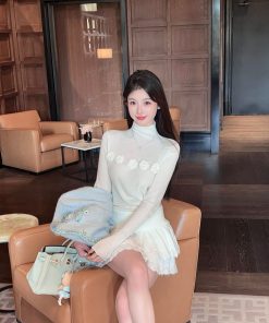 High Waist Slim Fit White Knitted Lace Trim Cake Skirt - Spring Mohair Style for Trendy Women's Fashion