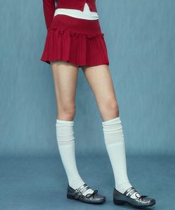 High-Waisted A-Line Pleated Knitted Skirt for Women - Spring 2025 Red Short Skirt, Slimming Design, Chic Casual Style