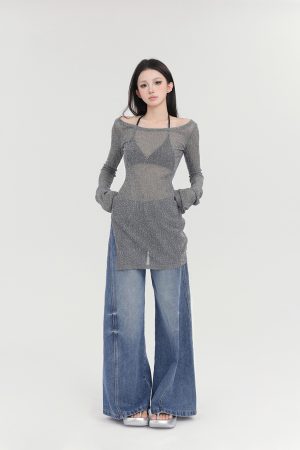 High-Waisted American Style Washed Wide-Leg Jeans for Women - Summer Loose Straight Pants, Slimming Versatile Long Trousers
