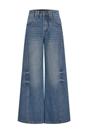 High-Waisted American Style Washed Wide-Leg Jeans for Women - Summer Loose Straight Pants, Slimming Versatile Long Trousers