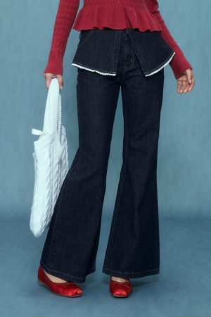 High-Waisted Black Flared Jeans for Women - Slim Fit Casual Pants, Trendy Spring 2025 Style, Flattering 90s-Inspired Look