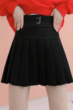 High-Waisted Black Pleated A-Line Skirt for Autumn & Winter - Stretchy Elastic Waist Short Umbrella Skirt for Slimming Fit