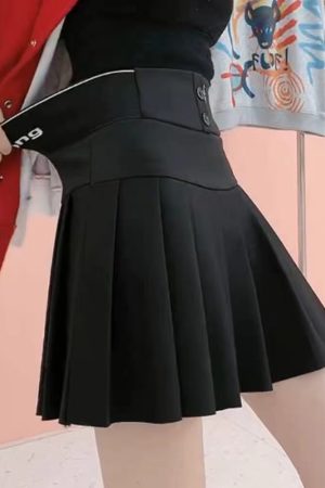 High-Waisted Black Pleated A-Line Skirt for Autumn & Winter - Stretchy Elastic Waist Short Umbrella Skirt for Slimming Fit