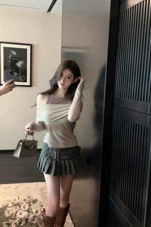 High-Waisted Black Pleated A-Line Skirt with Belt - Summer Slim Half Skirt for a Sexy 90s-Inspired Look