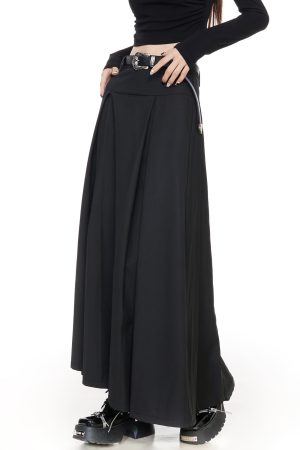 High-Waisted Black Pleated Skirt for Women - A-Line Design, 2025 Spring Fashion, Flattering Drape, Chic & Elegant Style