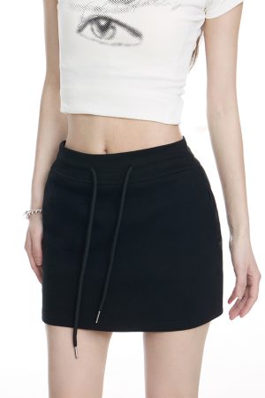 High-Waisted Black Sports Half Skirt for Women - Casual A-Line Bodycon Style, Short Summer 2025 Fashion