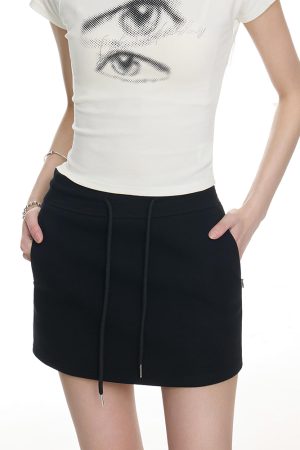 High-Waisted Black Sports Half Skirt for Women - Casual A-Line Bodycon Style, Short Summer 2025 Fashion
