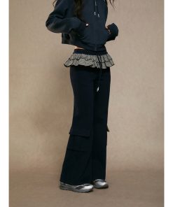 High-Waisted Black Wide-Leg Pants for Women - Casual Slim Straight Trousers for Autumn Winter 2025 Fashion