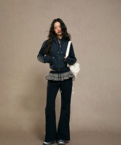 High-Waisted Black Wide-Leg Pants for Women - Casual Slim Straight Trousers for Autumn Winter 2025 Fashion