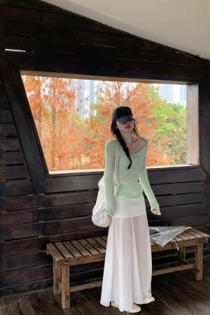 High-Waisted Bodycon Long Skirt with Spliced Mesh Design - Women's Pumpkin Half-Length Skirt for Trendy Fall Fashion