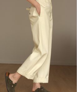 High-Waisted British Twill Cotton Paris Button Pants, Loose Straight-Leg Wide-Leg Jeans for Effortless Style