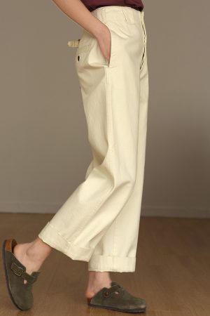 High-Waisted British Twill Cotton Paris Button Pants, Loose Straight-Leg Wide-Leg Jeans for Effortless Style