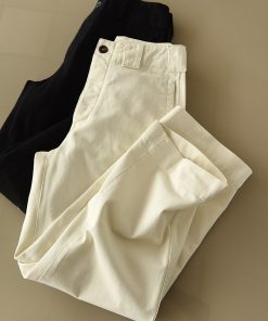High-Waisted British Twill Cotton Paris Button Pants, Loose Straight-Leg Wide-Leg Jeans for Effortless Style