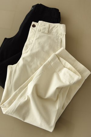 High-Waisted British Twill Cotton Paris Button Pants, Loose Straight-Leg Wide-Leg Jeans for Effortless Style
