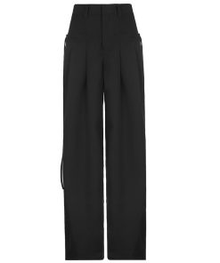 High-Waisted Draped Wide-Leg Pants for Tall Individuals - Minimalist Floor-Length Suit Pants with Pleats and Casual Loose Fit