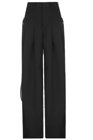 High-Waisted Draped Wide-Leg Pants for Tall Individuals - Minimalist Floor-Length Suit Pants with Pleats and Casual Loose Fit