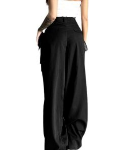 High-Waisted Draped Wide-Leg Pants for Tall Individuals - Minimalist Floor-Length Suit Pants with Pleats and Casual Loose Fit