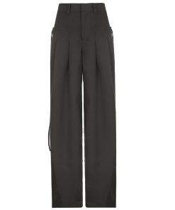 High-Waisted Draped Wide-Leg Pants for Tall Individuals - Minimalist Floor-Length Suit Pants with Pleats and Casual Loose Fit