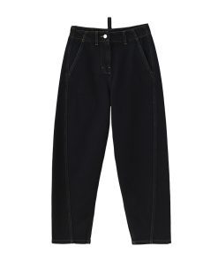 High-Waisted Fleece-Lined Banana Pants with Twisted Seam Design - Tapered Cropped Style for Autumn and Winter Fashion