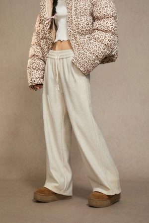 High-Waisted Fleece Wide-Leg Pants for Women - Casual Loose Trousers, Autumn Winter 2025, Cozy Lazy Style