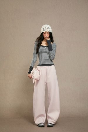High-Waisted Fleece Wide-Leg Pants for Women - Casual Loose Trousers, Autumn/Winter 2025 Fashion, Cozy Woolen Style