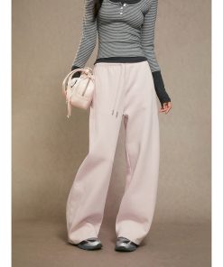 High-Waisted Fleece Wide-Leg Pants for Women - Casual Loose Trousers, Autumn/Winter 2025 Fashion, Cozy Woolen Style