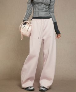 High-Waisted Fleece Wide-Leg Pants for Women - Casual Loose Trousers, Autumn/Winter 2025 Fashion, Cozy Woolen Style