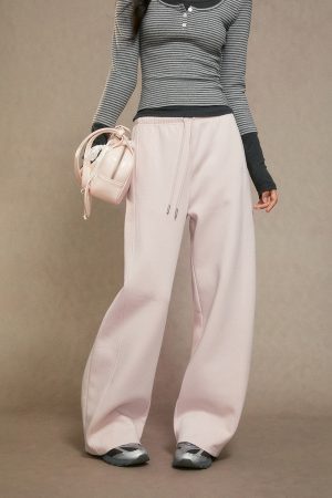 High-Waisted Fleece Wide-Leg Pants for Women - Casual Loose Trousers, Autumn/Winter 2025 Fashion, Cozy Woolen Style