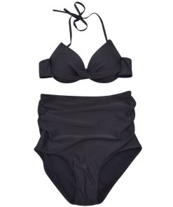 High-Waisted Korean Sexy Three-Piece Bikini Set for Small Bust - Gathered Swimwear for Vacation and Hot Springs