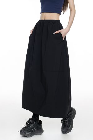High-Waisted Korean-Style Floral Bud Midi Skirt for Women - Retro Slim-Fit Umbrella Skirt in Summer Lazy Style