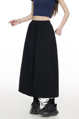 High-Waisted Korean-Style Floral Bud Midi Skirt for Women - Retro Slim-Fit Umbrella Skirt in Summer Lazy Style