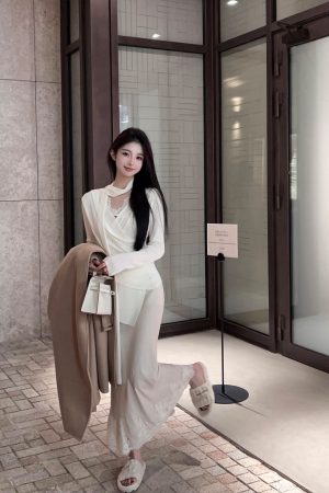 High-Waisted Lace Trim Satin Mermaid Skirt - Elegant White Long Skirt for Winter - Slim Fit Fashion Statement