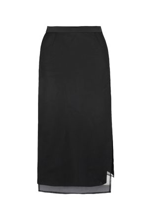 High-Waisted Long Sheer Skirt with Double Slits, Women's Elegant Double-Layer Spliced Bodycon Skirt for Chic Style