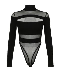 High-Waisted Long Sleeve Fitted Jumpsuit with Mesh Butterfly Print - European and American Style Spring/Summer 2025 Streetwear