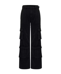 High-Waisted Loose Wide-Leg Work Denim Pants for Women - Heavy-Duty Multi-Pocket Casual Style, Straight Fit, Versatile Fashion