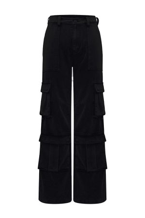 High-Waisted Loose Wide-Leg Work Denim Pants for Women - Heavy-Duty Multi-Pocket Casual Style, Straight Fit, Versatile Fashion