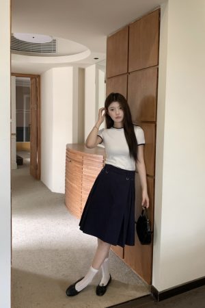 High-Waisted Pleated A-Line Skirt for Women - Fashionable College Style Mid-Length Umbrella Skirt for Summer 2025