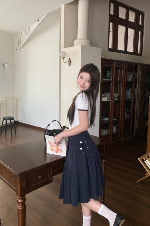 High-Waisted Pleated A-Line Skirt for Women - Fashionable College Style Mid-Length Umbrella Skirt for Summer 2025