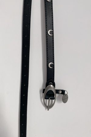High-Waisted Retro Moon PU Leather Belt - Trendy Vintage Style Accessory for Y2K and 90s Fashion Lovers