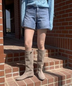 High-Waisted Retro Washed Blue Distressed Denim Shorts - Versatile Korean Style Fashion for a Chic Summer Look