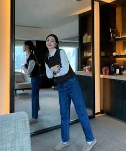 High-Waisted Slim-Fit Nine-Point Jeans for Women - Versatile Straight-Leg Tapered Casual Pants, Y2K Style